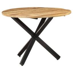 Berkfield Home Dining Table Round 100x100x75 cm Rough Mango Wood in Brown - Size: 100 x 100 x 75 cm - thumbnail 7