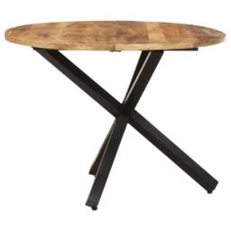 Berkfield Home Dining Table Round 100x100x75 cm Rough Mango Wood in Brown - Size: 100 x 100 x 75 cm - thumbnail 3