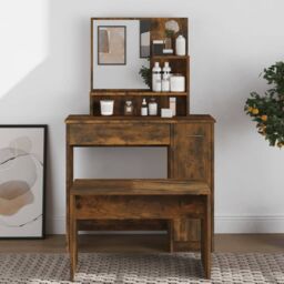 Berkfield Home Dressing Table with Mirror Smoked Oak 86.5x35x136 cm in Brown