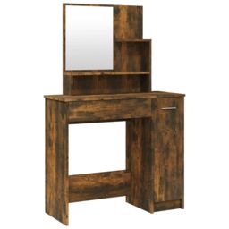 Berkfield Home Dressing Table with Mirror Smoked Oak 86.5x35x136 cm in Brown - thumbnail 2