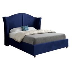 Casani Zampa Curved Top Curved Winged Upholstered Soft Velvet Bed Frame in Blue - Size: Small Single - thumbnail 5