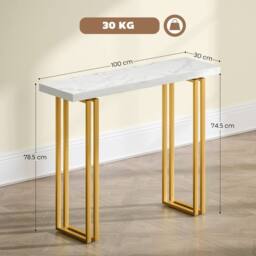 Wyld Haus Mahota Slim Faux Marble Console Table 100cm White & Gold - thumbnail 4