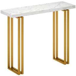 Wyld Haus Mahota Slim Faux Marble Console Table 100cm White & Gold - thumbnail 2