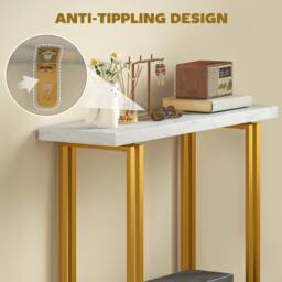 Wyld Haus Mahota Slim Faux Marble Console Table 100cm White & Gold - thumbnail 7