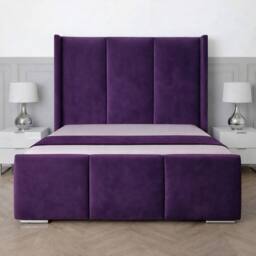 Living Comfort Bedz Westbury Plush Velvet Upholstered Bed Slatted Base - 48Inch Headboard in Purple - Size: Small Double - thumbnail 2