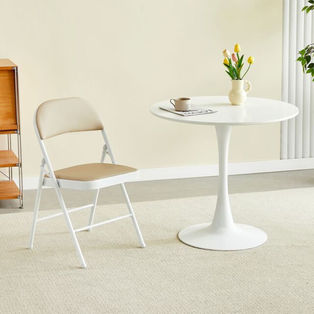 MCC Direct Single Folding Dining Chair Metal Frame Padded Seat in Beige - image 1