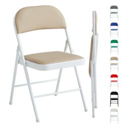 MCC Direct Single Folding Dining Chair Metal Frame Padded Seat in Beige - thumbnail 6