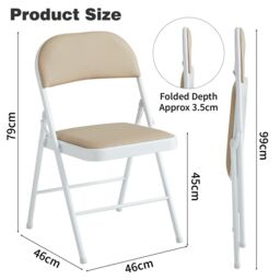 MCC Direct Single Folding Dining Chair Metal Frame Padded Seat in Beige - thumbnail 5