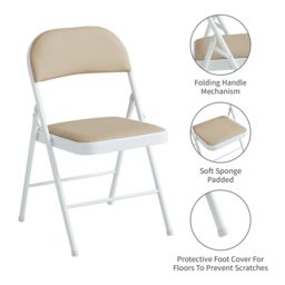 MCC Direct Single Folding Dining Chair Metal Frame Padded Seat in Beige - thumbnail 2