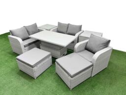 Fimous High Back Poly Rattan Garden Furniture Set w/ Reclining Chair Loveseat Sofa Adjustable Lifting Dining or Coffee Table Indoor Outdoor Patio Set - thumbnail 2