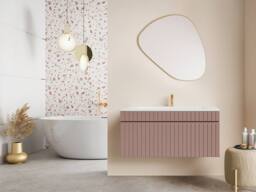 Vente-unique Fluted Wall-Hung Vanity Unit In Pink - 100 Cm - SATARA - thumbnail 1