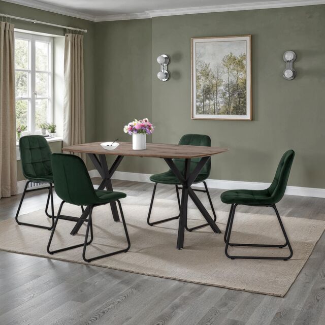 Seconique Athens Medium Oak Rectangular Dining Set with Lukas Chairs in Green - image 1