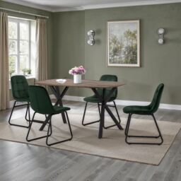 Seconique Athens Medium Oak Rectangular Dining Set with Lukas Chairs in Green
