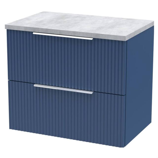 Balterley Tixall 2 Drawer Wall Hung Vanity Unit with Worktop, Satin Blue, 600mm in Blue - image 1