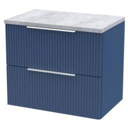 Balterley Tixall 2 Drawer Wall Hung Vanity Unit with Worktop, Satin Blue, 600mm in Blue - thumbnail 1