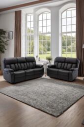 More4Homes Chester Manual Recliner Bonded Leather 2+3 Seater Sofa Set in Black