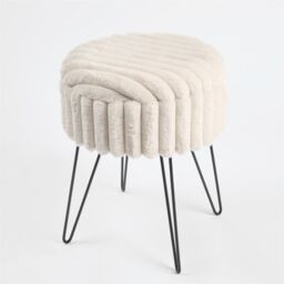 OHS Ribbed Fleece Faux Fur Hairpin Stool Vanity Seat Ottoman Footrest in Cream - thumbnail 5