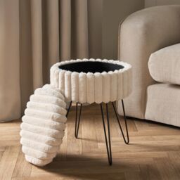 OHS Ribbed Fleece Faux Fur Hairpin Stool Vanity Seat Ottoman Footrest in Cream - thumbnail 1