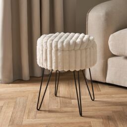 OHS Ribbed Fleece Faux Fur Hairpin Stool Vanity Seat Ottoman Footrest in Cream - thumbnail 2