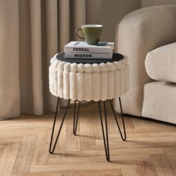 OHS Ribbed Fleece Faux Fur Hairpin Stool Vanity Seat Ottoman Footrest in Cream - thumbnail 3
