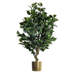 Leaf 100cm Realistic Artificial Ficus Tree / Plant Bush Ficus Gold Planter in Green - thumbnail 1