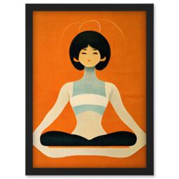 Artery8 Peaceful Japan Woman In Yoga Pose Orange Black Quirky Artwork Framed Wall Art Print A4 - thumbnail 1