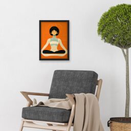 Artery8 Peaceful Japan Woman In Yoga Pose Orange Black Quirky Artwork Framed Wall Art Print A4 - thumbnail 2