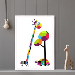 ARTZE Giraffe Bright Geometric Animal Framed Print SIZE: A3 with White Frame - Size: A4 - thumbnail 2