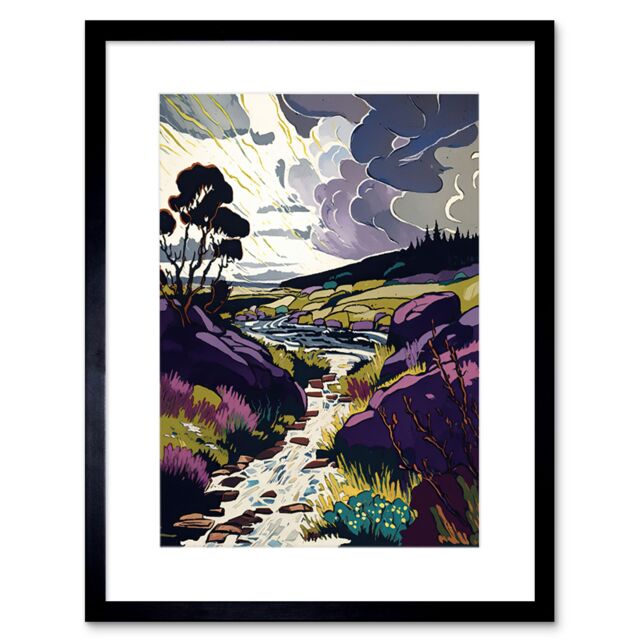 "Artery8 Wall Art Print Scottish Landscape with Stormy Clouds Artwork Framed 9X7 Inch in Black - Size: W7"" x H9""" - image 1