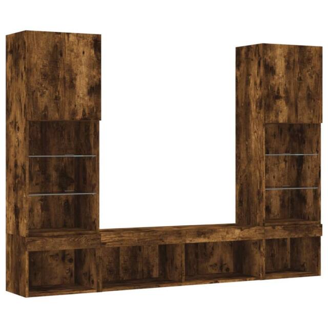 Berkfield Home Versatile 5 Piece TV Wall Units with LED Smoked Oak Engineered Wood in Brown - image 1