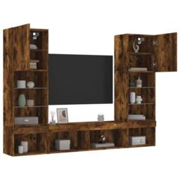 Berkfield Home Versatile 5 Piece TV Wall Units with LED Smoked Oak Engineered Wood in Brown - thumbnail 5