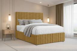 "Chester & Oakley Ravello Plush Divan 2 Drawers Left Side 12""Footboard 54""Headboard in Mustard - Size: Small Single" - thumbnail 5
