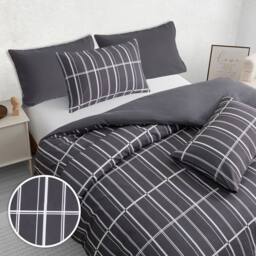 Pamposh Microfibre Duvet Cover Set King Size Reversible Bedding Sets in Charcoal - Size: Double - thumbnail 4