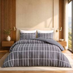 Pamposh Microfibre Duvet Cover Set King Size Reversible Bedding Sets in Charcoal - Size: Double