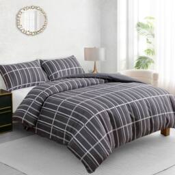 Pamposh Microfibre Duvet Cover Set King Size Reversible Bedding Sets in Charcoal - Size: Double - thumbnail 2