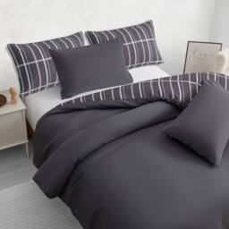 Pamposh Microfibre Duvet Cover Set King Size Reversible Bedding Sets in Charcoal - Size: Double - thumbnail 5