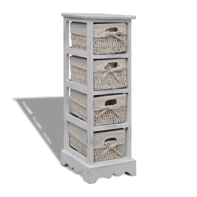 Berkfield Home Wooden Storage Rack 4 Weaving Baskets White - image 1