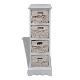 Berkfield Home Wooden Storage Rack 4 Weaving Baskets White - thumbnail 2