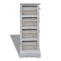 Berkfield Home Wooden Storage Rack 4 Weaving Baskets White - thumbnail 4