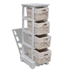 Berkfield Home Wooden Storage Rack 4 Weaving Baskets White - thumbnail 5