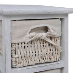 Berkfield Home Wooden Storage Rack 4 Weaving Baskets White - thumbnail 3