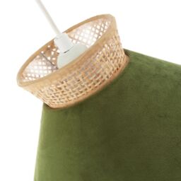 Happy Homewares Designer Dark Olive Velvet & Natural Rattan Pendant Lighting Shade - thumbnail 5