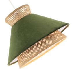 Happy Homewares Designer Dark Olive Velvet & Natural Rattan Pendant Lighting Shade - thumbnail 4