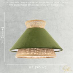 Happy Homewares Designer Dark Olive Velvet & Natural Rattan Pendant Lighting Shade - thumbnail 6
