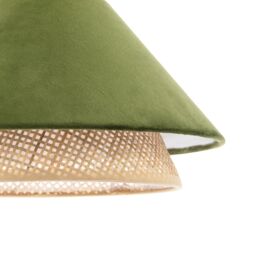 Happy Homewares Designer Dark Olive Velvet & Natural Rattan Pendant Lighting Shade - thumbnail 3