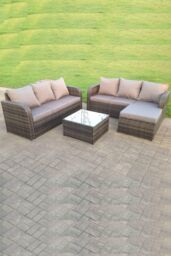 Fimous PE Wicker Rattan Garden Furniture Set Lounge Sofa Outdoor Big Footstool 7 Seater in Dark Grey - thumbnail 2