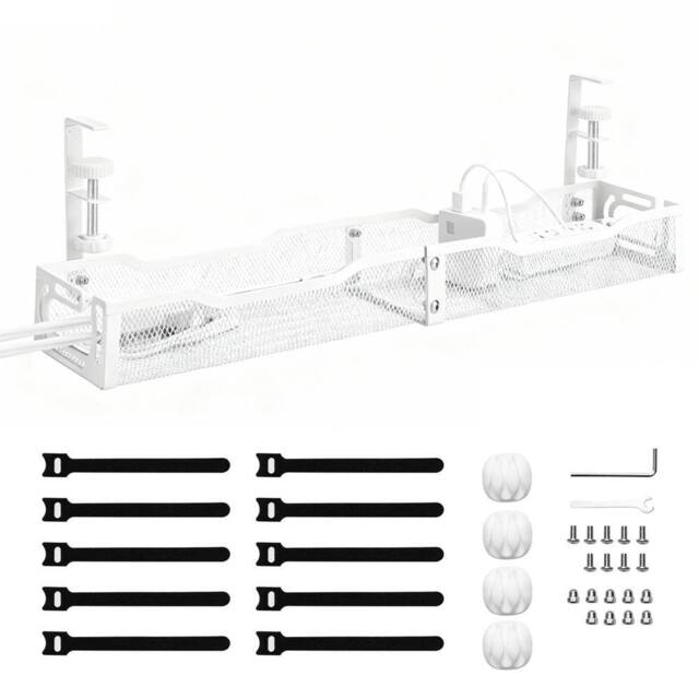 Nordara White No Drill Under Desk Metal Cable Management Tray - image 1