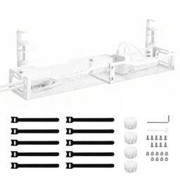 Nordara White No Drill Under Desk Metal Cable Management Tray - thumbnail 1