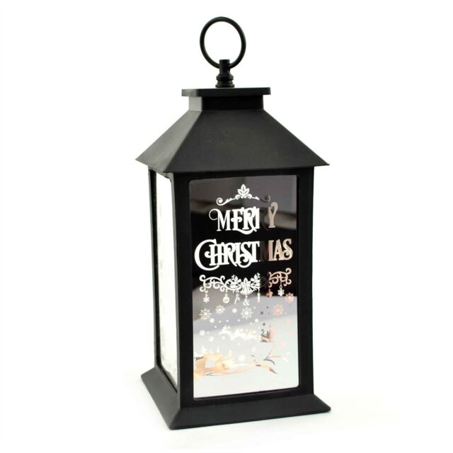 Shatchi Christmas LED Warm White Lantern Lamp Black PVC Frame with Designed & printed Christmas Theme - image 1