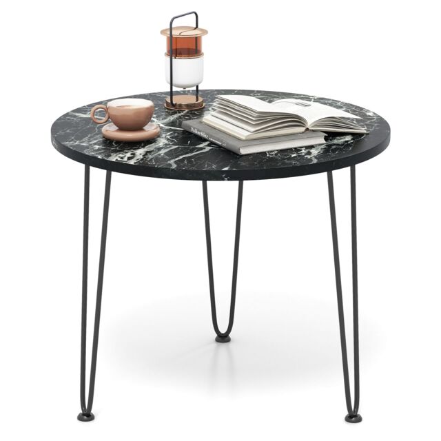Costway Round Coffee Table Small Faux Marble Accent Table in Black - image 1